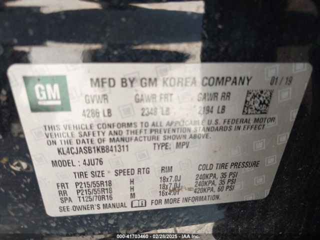 KL4CJASB1KB841311 Buick Encore Fwd Preferred