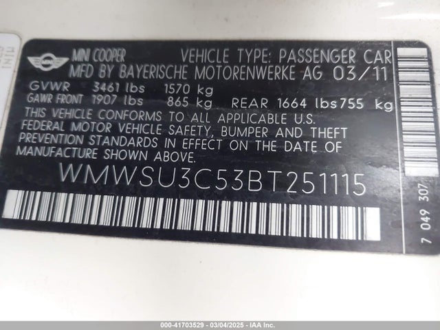2011 MINI COOPER WMWSU3C53BT251115 Photo 8
