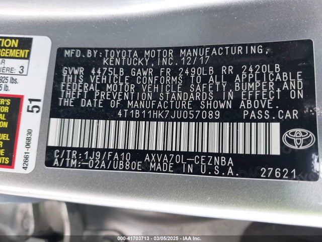 Toyota CAMRY LE 2018 4T1B11HK7JU057089 Image 9