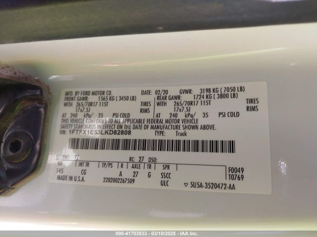 1FTFX1E53LKD82808 Ford F-150 Xl