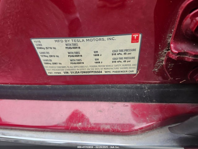 2013 TESLA MODEL S 5YJSA1DN6DFP26504 Photo 8