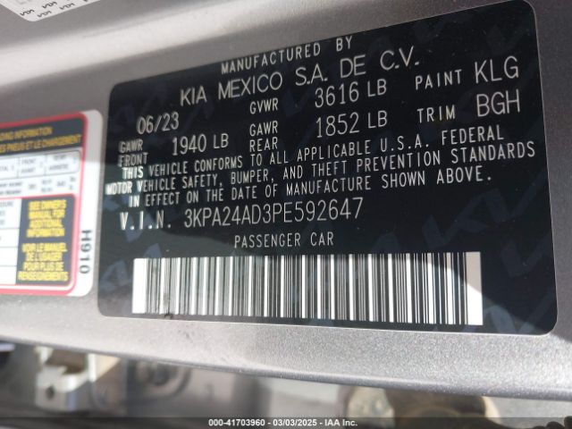 3KPA24AD3PE592647 KIA RIO S