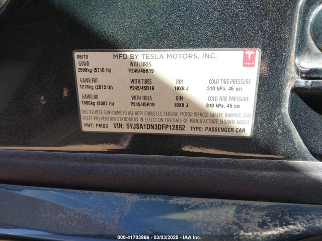 2013 TESLA MODEL S 5YJSA1DN3DFP12852 Photo 8