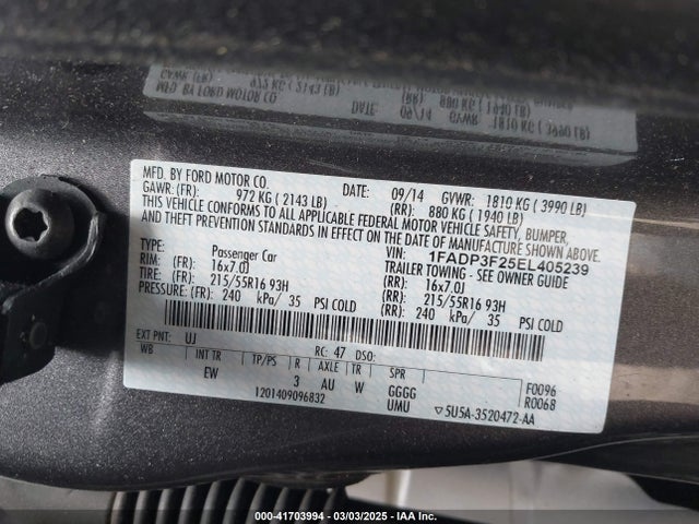 Ford FOCUS SE 2014 1FADP3F25EL405239 Image 9