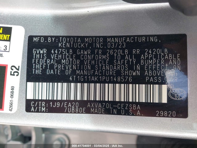 4T1G11AK1PU148576 Toyota CAMRY SE