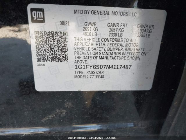 1G1FY6S07N4117487 Chevrolet Bolt Euv Fwd Lt