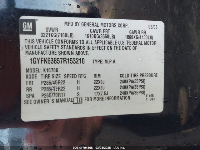 Aukcja sprzedaży 2007 Cadillac Escalade Standard, vin: 1GYFK63857R153210, numer aukcji: 41704106