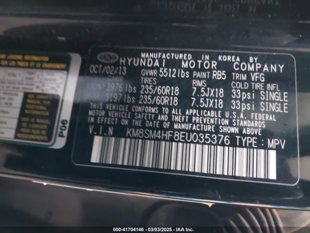 KM8SM4HF8EU035376 Hyundai Santa Fe Gls