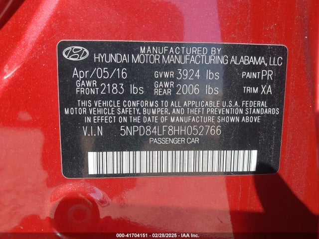 Hyundai ELANTRA SE 2017 5NPD84LF8HH052766 Image 9