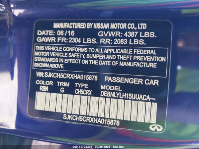 SJKCH5CRXHA015878 Infiniti Qx30 Premium