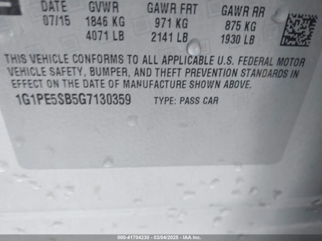 1G1PE5SB5G7130359 Chevrolet Cruze Limited 1lt Auto
