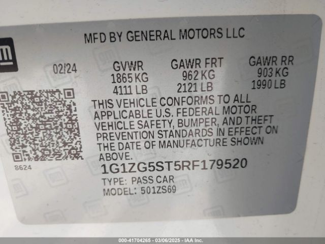 1G1ZG5ST5RF179520 Chevrolet Malibu Fwd Rs