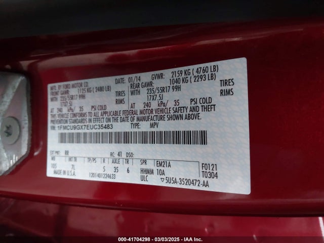 1FMCU9GX7EUC35483 Ford ESCAPE SE