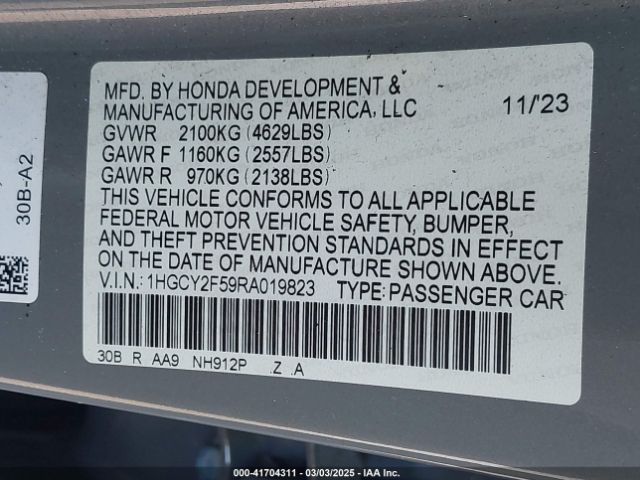 1HGCY2F59RA019823 Honda Accord Hybrid Sport