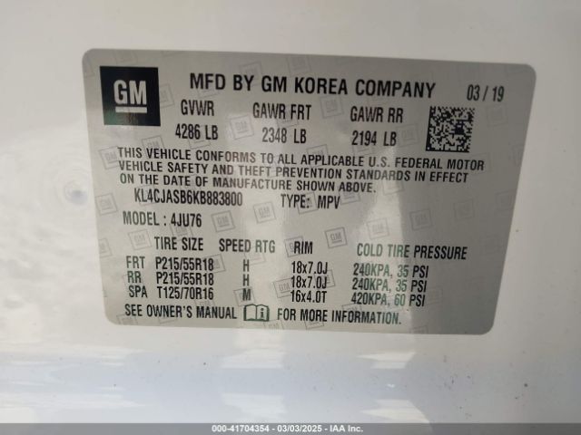KL4CJASB6KB883800 Buick Encore Fwd Preferred
