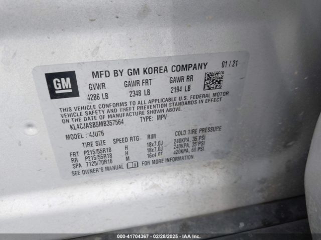 KL4CJASB5MB357564 Buick Encore Fwd Preferred