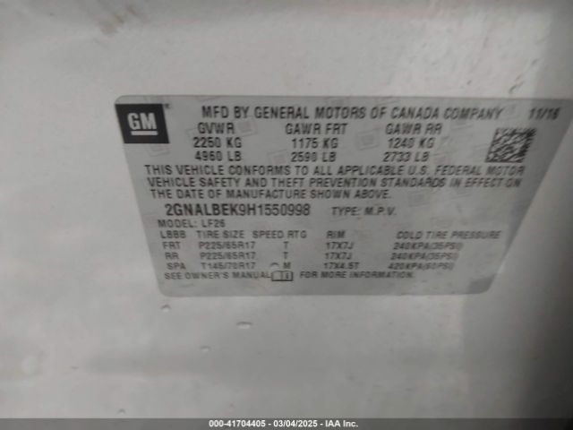 2GNALBEK9H1550998 Chevrolet EQUINOX LS