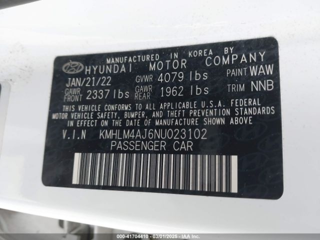 KMHLM4AJ6NU023102 Hyundai Elantra Hybrid Blue