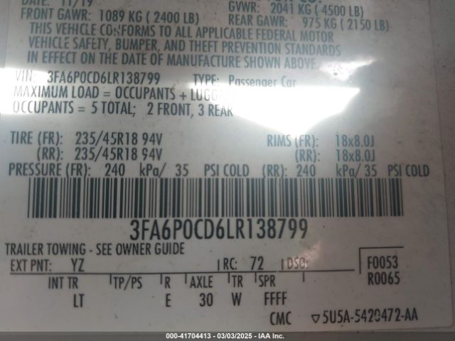 3FA6P0CD6LR138799 Ford FUSION SEL