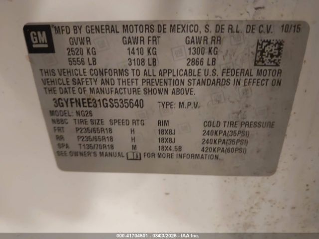 3GYFNEE31GS535640 Cadillac Srx Luxury Collection
