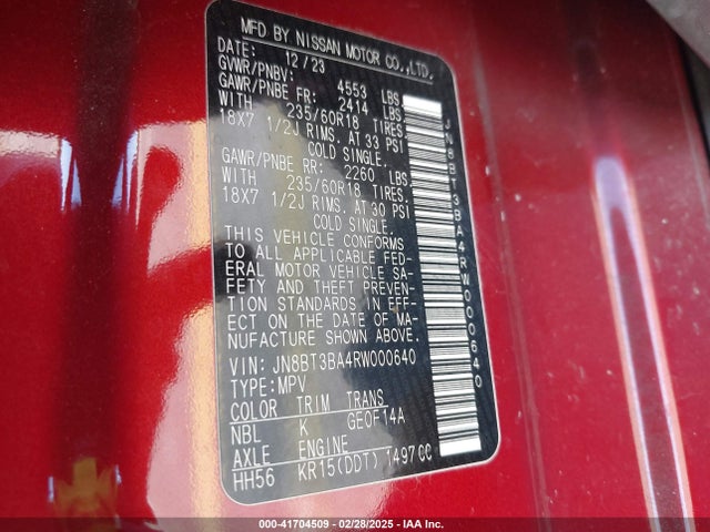 JN8BT3BA4RW000640 Nissan Rogue Sv Fwd