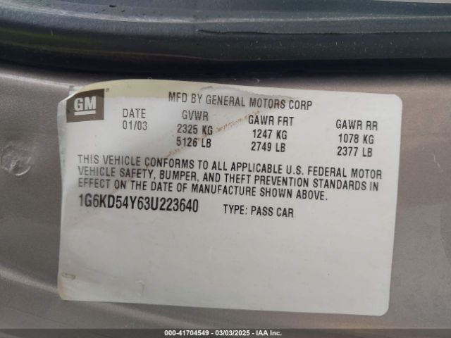 2003 CADILLAC DEVILLE 1G6KD54Y63U223640 Photo 8