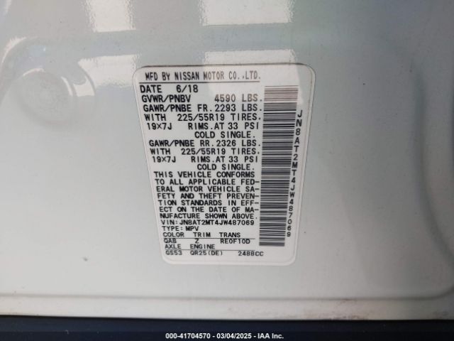 JN8AT2MT4JW487069 Nissan Rogue Sl