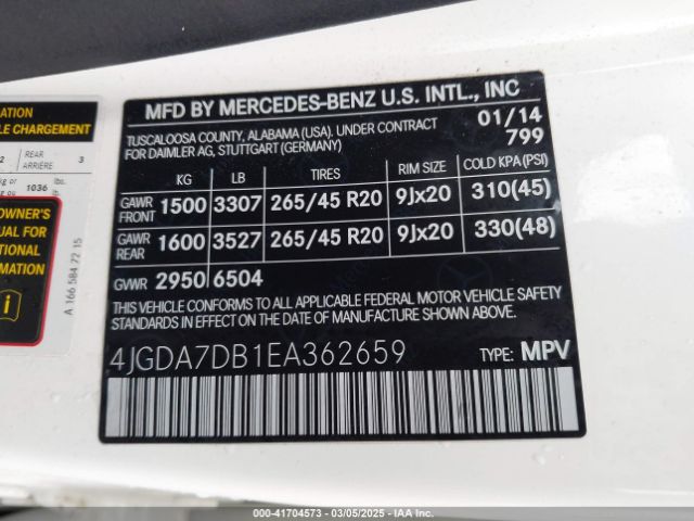 4JGDA7DB1EA362659 Mercedes-Benz Ml 550 4matic