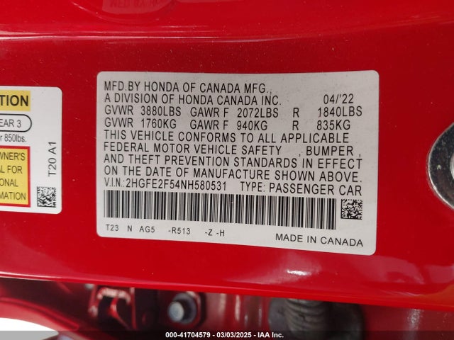 Honda Civic Sport 2022 2HGFE2F54NH580531 Image 9