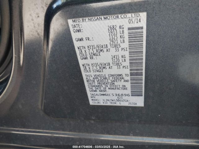5N1AL0MM6EC536896 Infiniti QX60