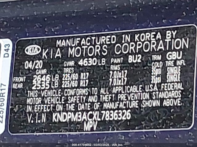 KNDPM3ACXL7836326 KIA Sportage Lx