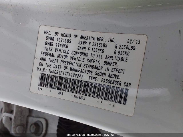 Honda Accord Ex-l 2015 1HGCR2F87FA120247 Image 9