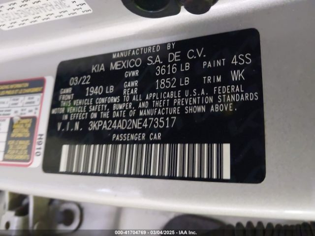 3KPA24AD2NE473517 KIA RIO LX