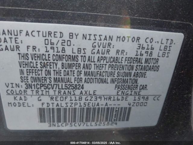 3N1CP5CV7LL525824 Nissan Kicks Sv Xtronic Cvt