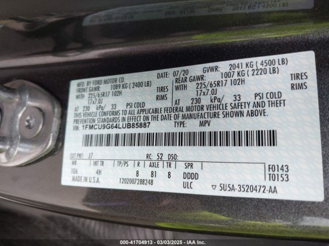 1FMCU9G64LUB85887 Ford ESCAPE SE