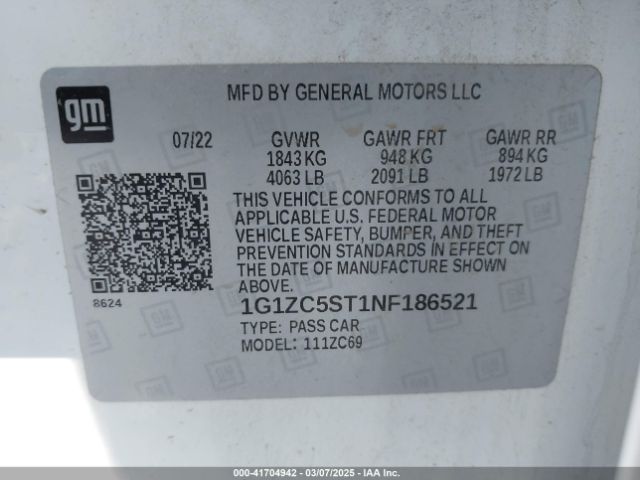 1G1ZC5ST1NF186521 Chevrolet Malibu Fwd 1fl