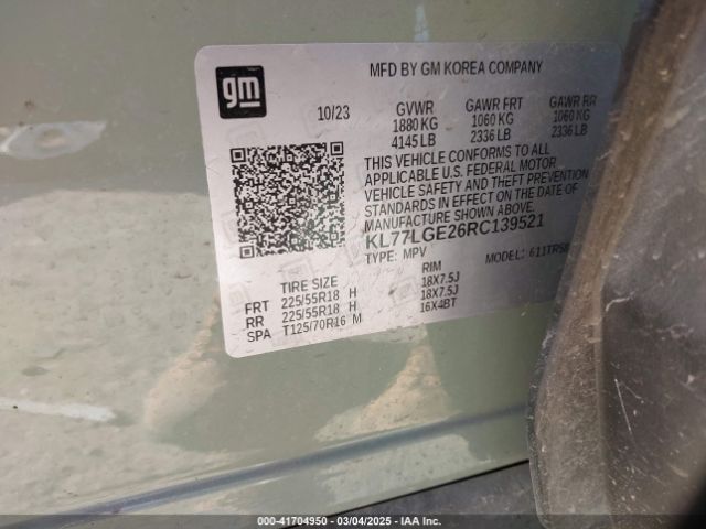 KL77LGE26RC139521 Chevrolet Trax Fwd 1rs