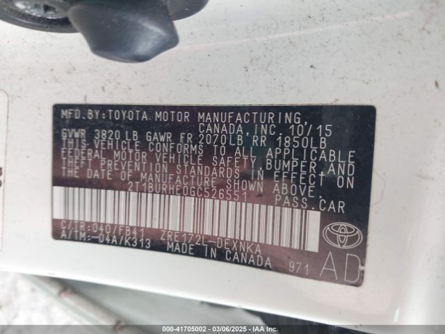 2T1BURHE0GC526551 Toyota COROLLA LE