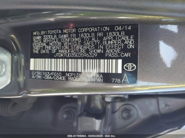 JTDKTUD35ED596329 Toyota Yaris Le (tmc/cbu Plant)