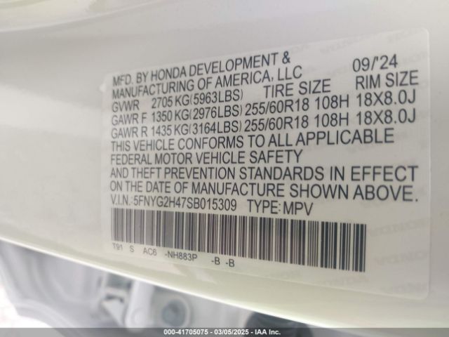 5FNYG2H47SB015309 Honda Pilot Ex-l