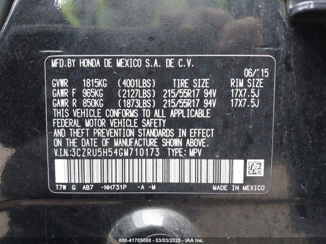 3CZRU5H54GM710173 Honda HR-V EX