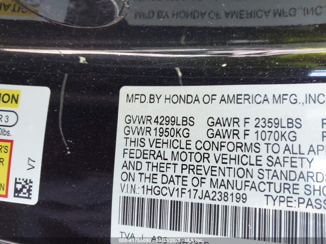 1HGCV1F17JA238199 Honda ACCORD LX