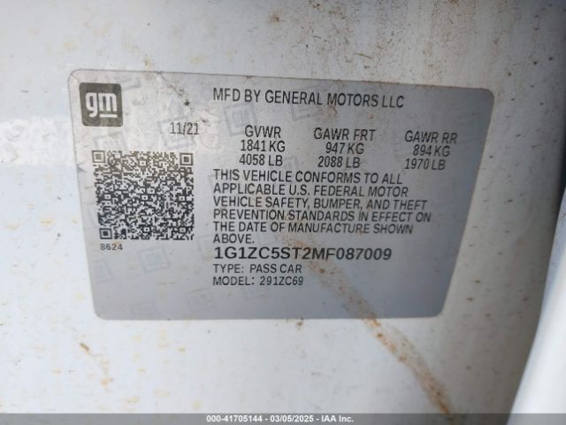1G1ZC5ST2MF087009 Chevrolet Malibu Fwd 1fl