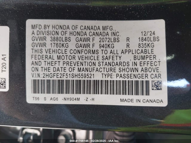 Honda Civic Sport 2025 2HGFE2F51SH559521 Image 9