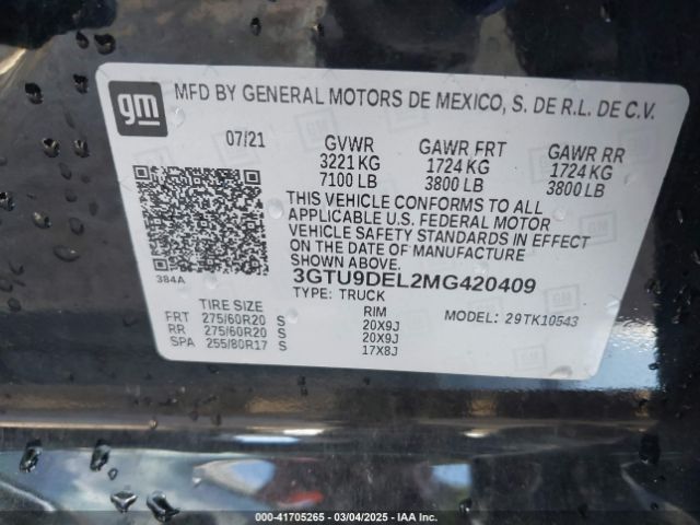 3GTU9DEL2MG420409 GMC Sierra 1500 4wd  Short Box Slt