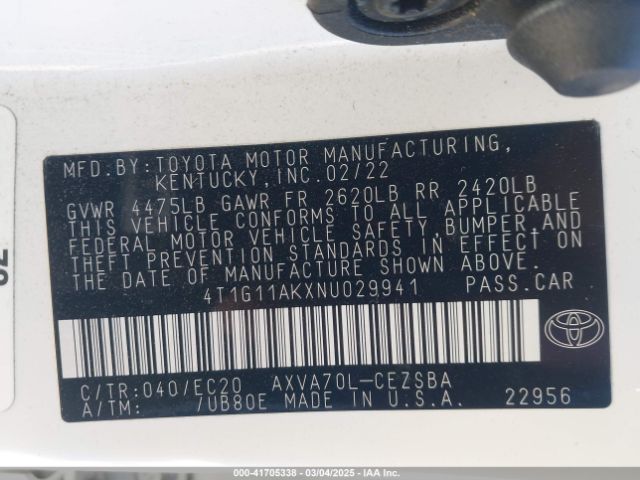 4T1G11AKXNU029941 Toyota Camry Se Nightshade Edition