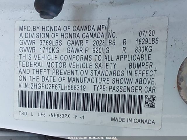 2HGFC2F67LH568319 Honda Civic Lx
