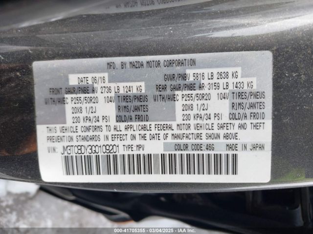 JM3TCBDY3G0109201 Mazda Cx-9 Grand Touring