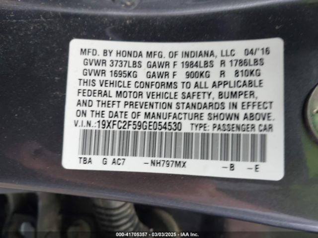 19XFC2F59GE054530 Honda Civic Lx
