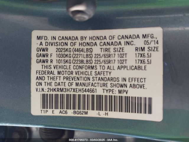 2HKRM3H7XEH544661 Honda Cr-v Ex-l